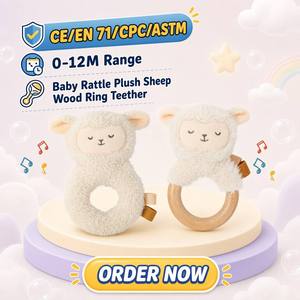 Sherpa Baby Rattle Ring Plush Sheep Wooden Teether
